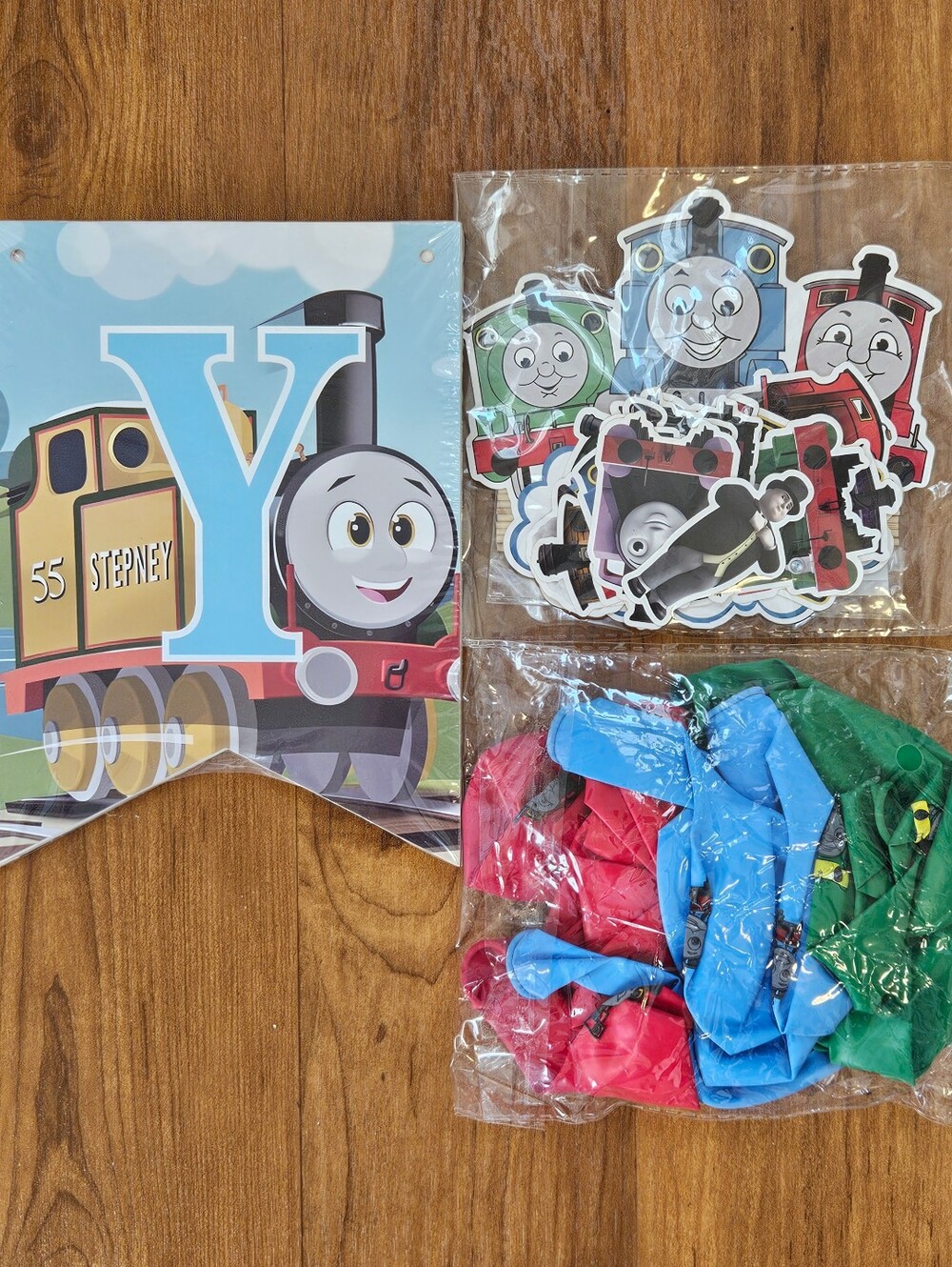 Train-Themed Party Banner & Decorations - Blue, Red, Green